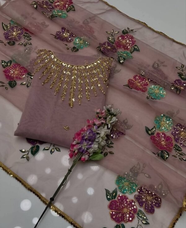 Organza 3pc Handmade Fancy Dress - Image 8