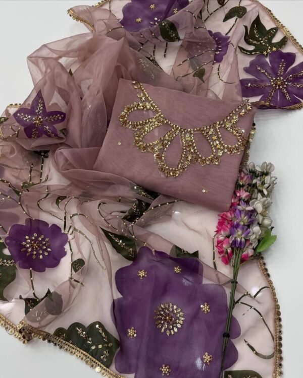 Organza Handmade Fancy 3PC Dress - Image 3