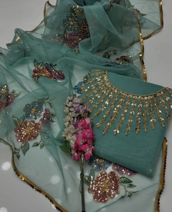 Organza 3pc Handmade Fancy Dress - Image 4