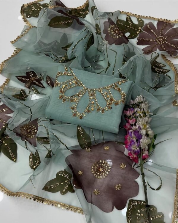 Organza Handmade Fancy 3PC Dress - Image 4