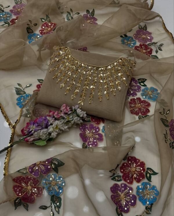 Organza 3pc Handmade Fancy Dress - Image 3