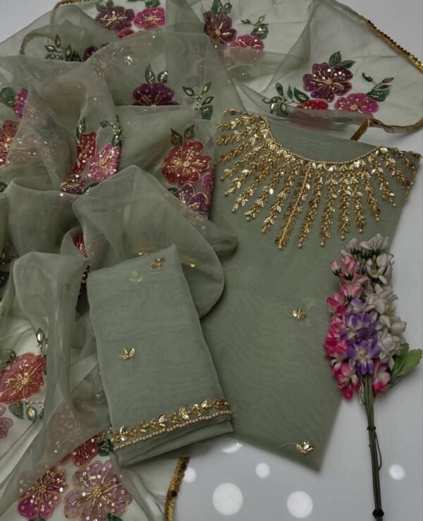 Organza 3pc Handmade Fancy Dress - Image 5