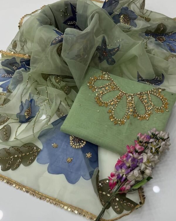 Organza Handmade Fancy 3PC Dress - Image 7
