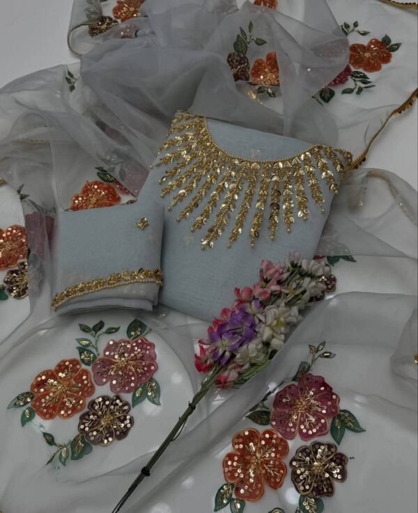 Organza 3pc Handmade Fancy Dress - Image 7