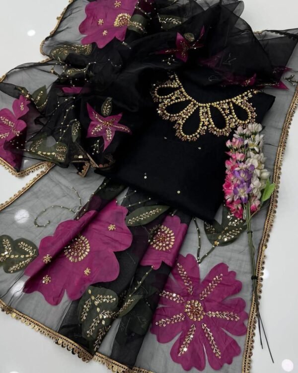 Organza Handmade Fancy 3PC Dress