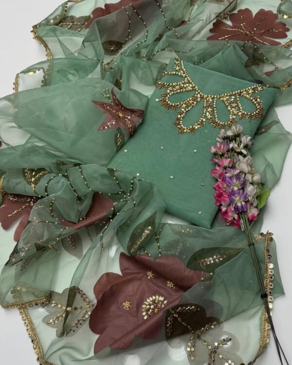 Organza Handmade Fancy 3PC Dress - Image 8