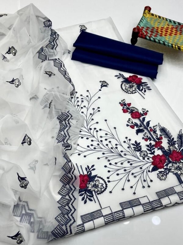 Organza 3pc Embroidered Dress - Image 3