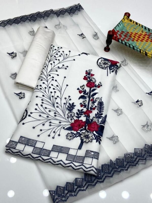 Organza 3pc Embroidered Dress - Image 2