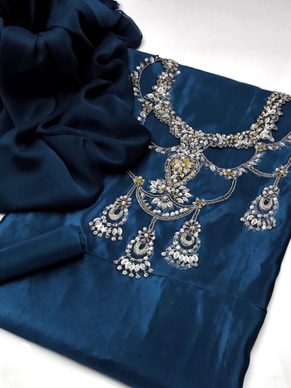 Qatan Silk Handmade Fancy 3Pc Dress - Image 3