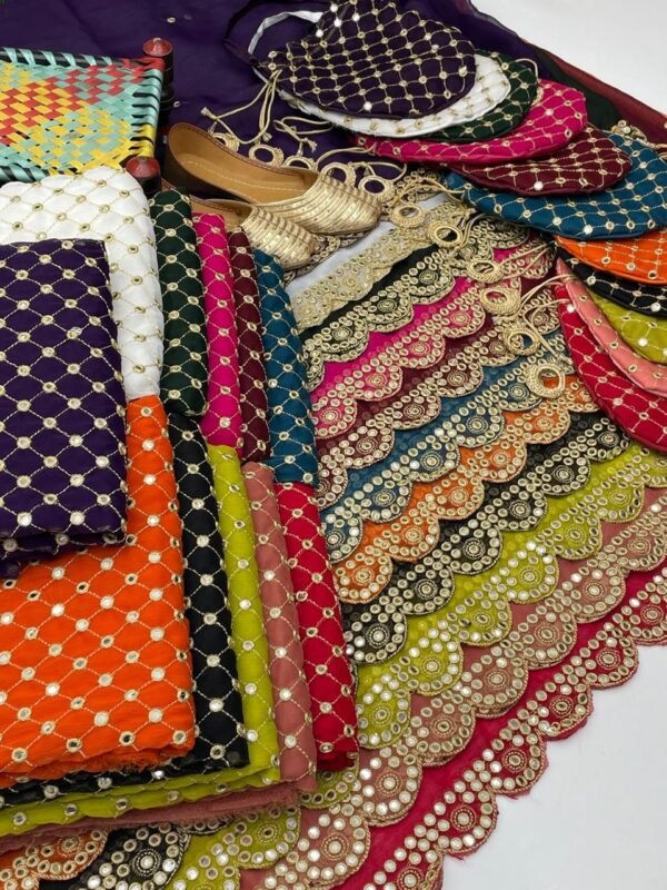 Chiffon 9mm mirror work 5pc dress