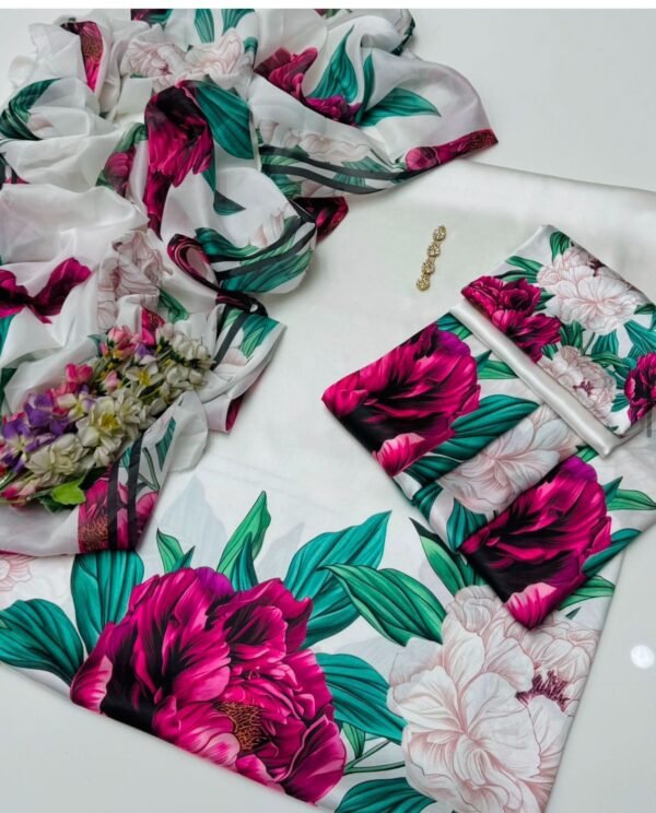 Imported Shamoz China Silk Unstitched 3Pc dress - Image 2