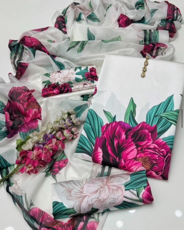 Imported Shamoz China Silk Unstitched 3Pc dress - Image 3