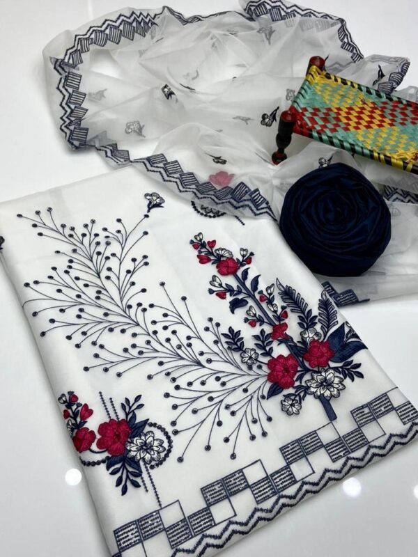 Organza 3pc Embroidered Dress - Image 4