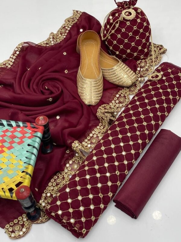 Chiffon 9mm mirror work 5pc dress - Image 2