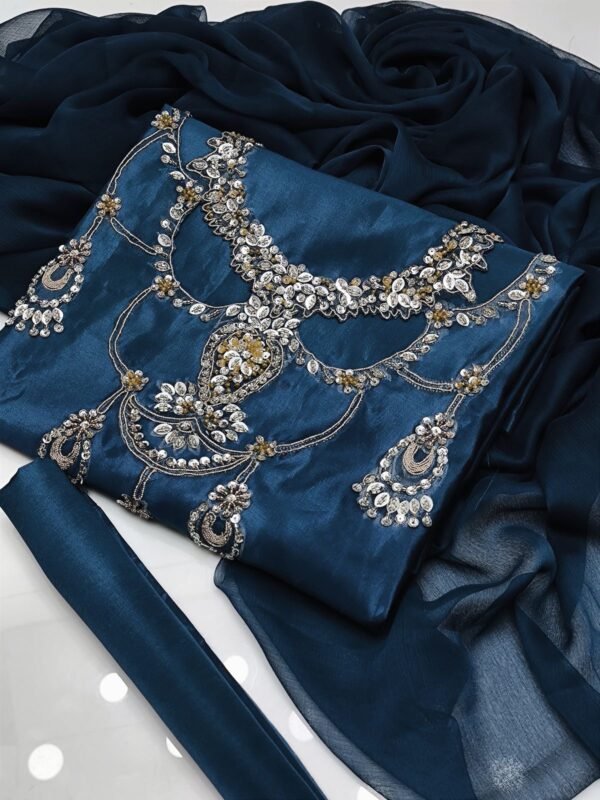 Qatan Silk Handmade Fancy 3Pc Dress - Image 2