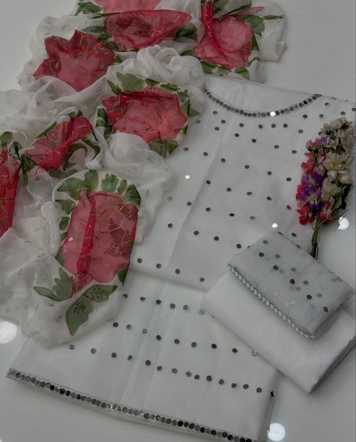 Organza original mirror work handmade brush paint work article - Image 3