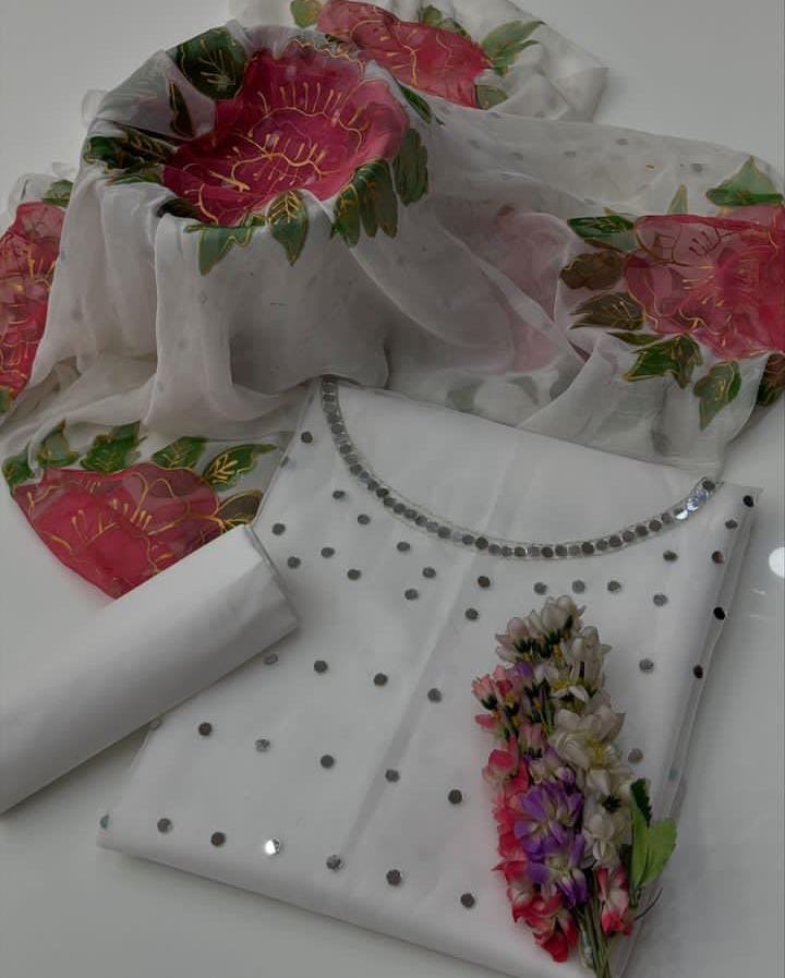 Organza original mirror work handmade brush paint work article - Image 4