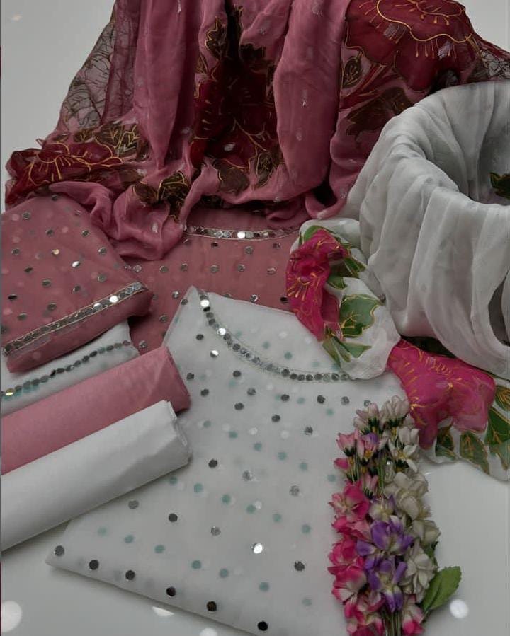 Organza original mirror work handmade brush paint work article