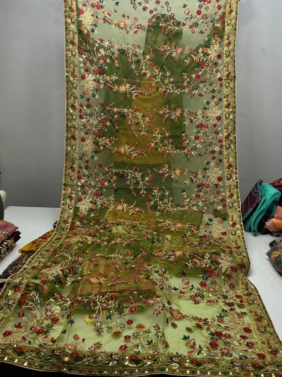 Fancy Qatan Silk With Organza Heavy Dupatta 3pc Dress - Image 13