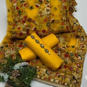 Fancy Qatan Silk With Organza Heavy Dupatta 3pc Dress