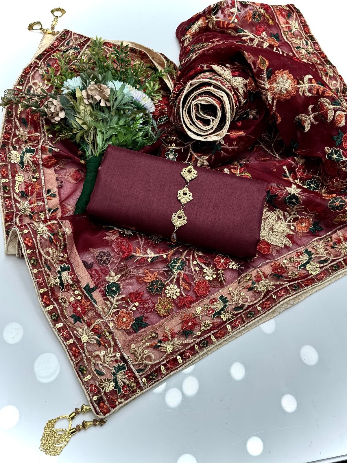 Fancy Qatan Silk With Organza Heavy Dupatta 3pc Dress - Image 6