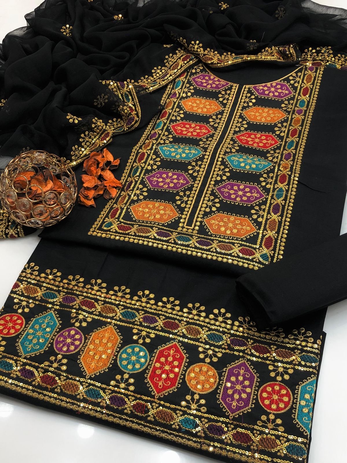 Aneelas Black Edition Lawn Cotton3PC Dress - Image 3