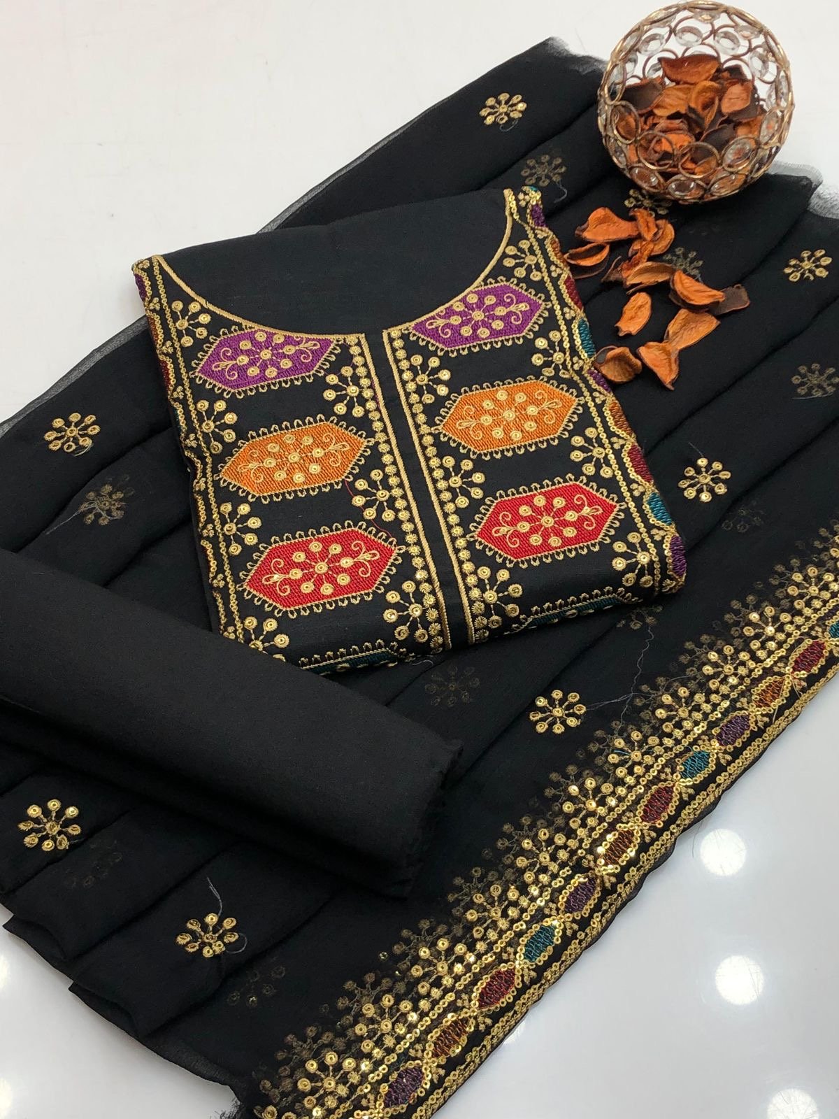 Aneelas Black Edition Lawn Cotton3PC Dress - Image 4