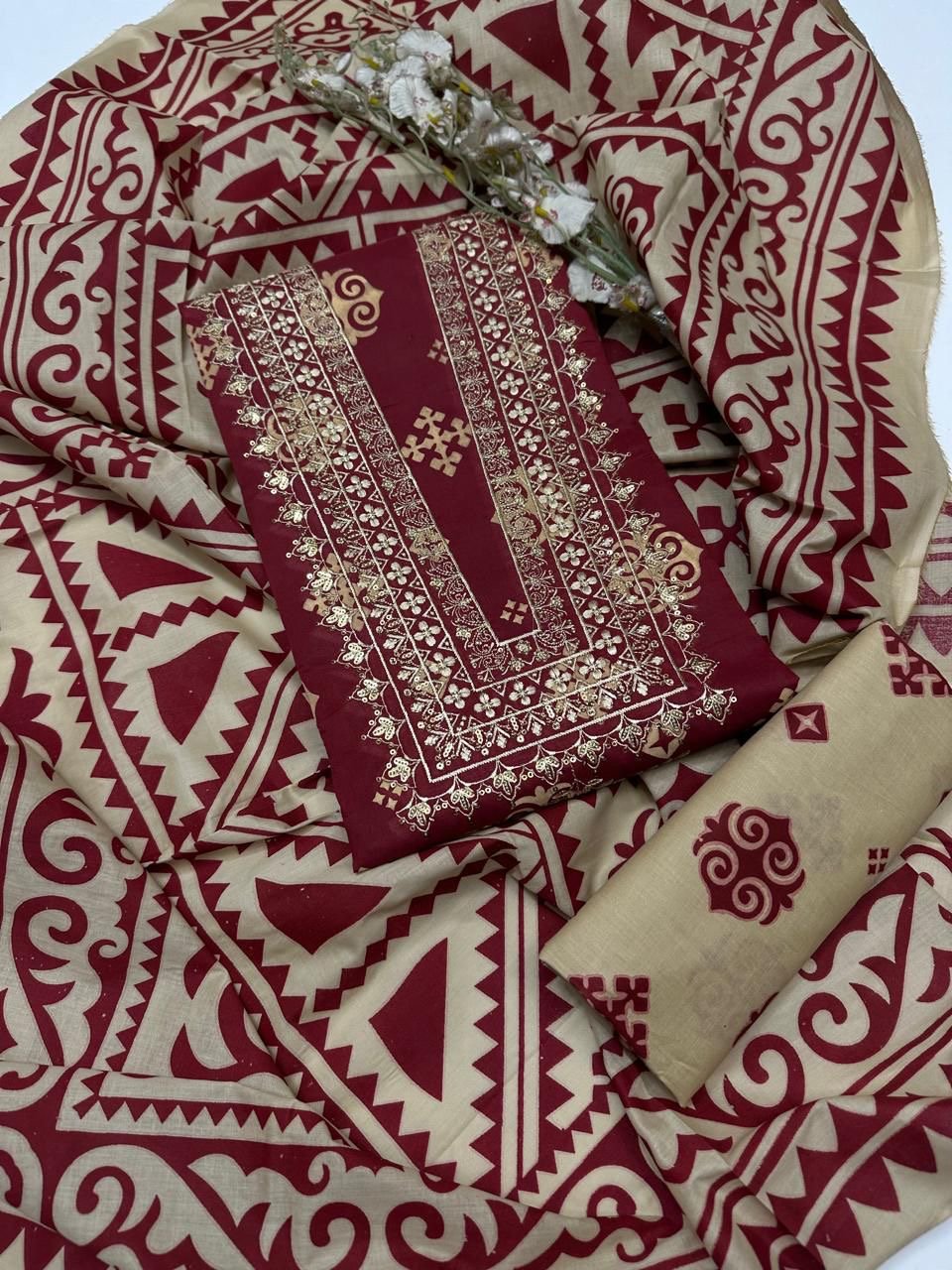 Lawn Block Print + Embroidered 3PC Dress - Image 6